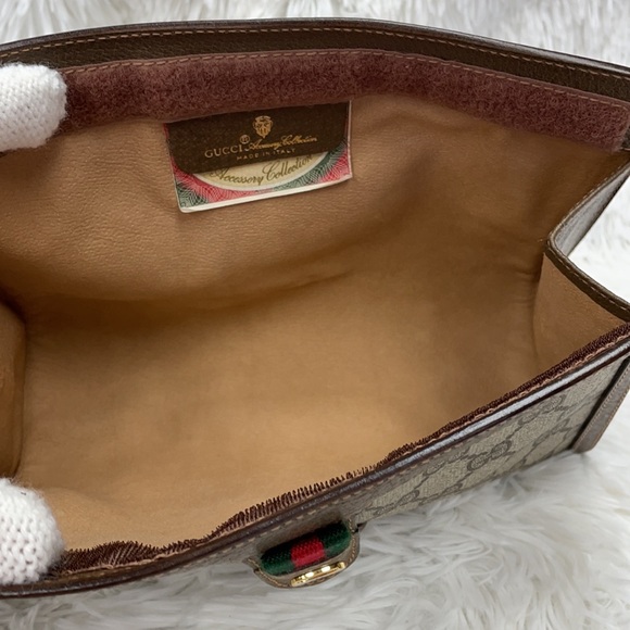 GUCCI SHERRI GG PATTERN MINI CLUTCH POUCH PVC BROWN EUC - Picture 9 of 11